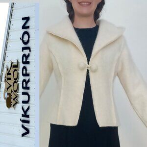 New Vik Wool by Vikurprjon Iceland Sweater Cardigan Jacket Ivory